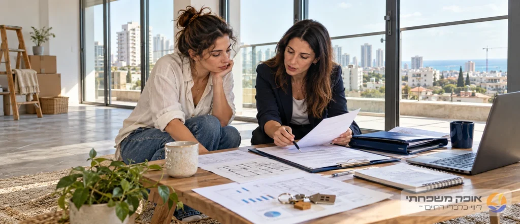 זוג צעיר בודק את ההון העצמי והמשכנתא לפני רכישת דירה